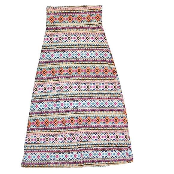 J&K Boho Lo-fi Vintage Tribal Abstract Geometric Hippie Striped Maxi Skirt - Picture 1 of 4